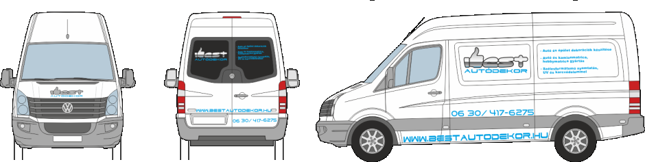 Autódekoráció VolksWagen Crafter vágott autómatrica, oldószeresen nyomtatott logóval. 
