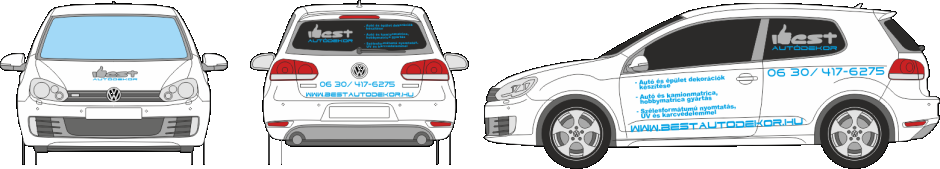 Autódekoráció VolksWagen Golf VI. vágott autómatrica, vágott autófólia logóval. 
